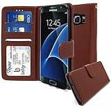 Samsung Galaxy S7 Edge Wallet Case, Bastex Shiny PU Leather Brown Flip Wallet Credit Card Cover for Samsung Galaxy S7 Edge