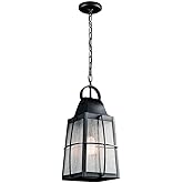 Kichler Tolerand 1-Light Outdoor Pendant in Textured Black, Classic Hanging Fixture for Porch or Patio, (19.75" H x 9.5" DIA)