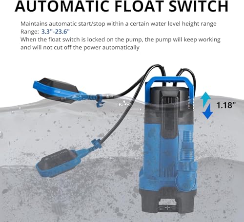 FOTING Sump Pump, High Flow Submersible Water Pump with Float Switch, Automatic Clean/Dirty Utility Pump for Basement Puddle Pool Tub Pond Draining, 1.5 HP, 6300GPH