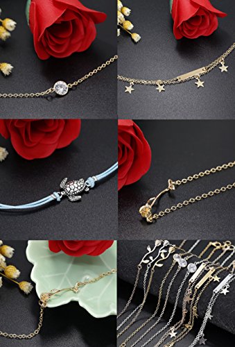 Thunaraz 12PCS Anklet for Girl Women Anklet Bracelets Adjustable Chain Beach Foot Jewelry Set