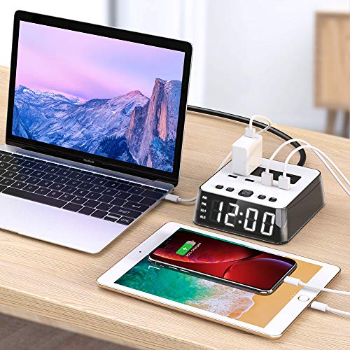 AVOD Alarm Clock Charger 4 USB Ports & 3 AC Outlets, 6ft Power Cord
