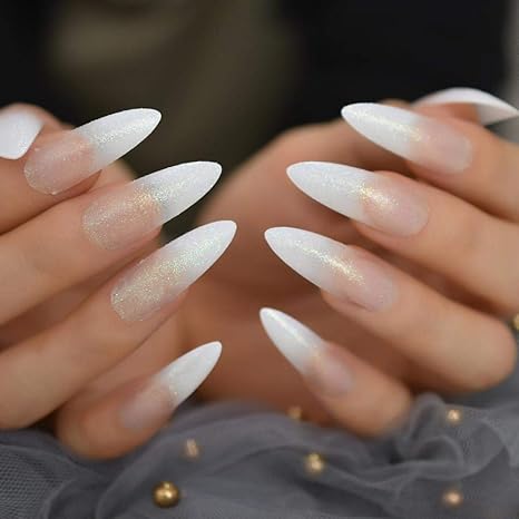 Amazon Co Jp ホログラフィックスティレットネイルチップエクストラロングクリアhネイルエクストリームレングスフェイクオングル 粘着ステッカー付き Diy 工具 ガーデン