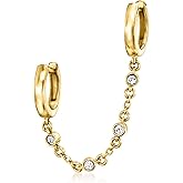 Pure Collection by Ross-Simons Diamond-Accented Double-Piercing Single Earring in 14kt Yellow Gold