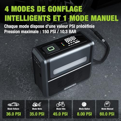 Compresseur à Air Portatif 12 V, Gonfleur Pneu Voiture 150 PSI
