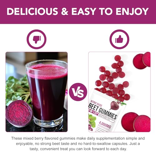 Beet Root Gummies for Blood Pressure, Nitric Oxide Booster, Heart Health, Energy Level Suport | with CoQ10 & 20:1 Beet Root Extract, Grapeseed Extract, Vitamin B12/C, Sugar-Free | 90 Chews