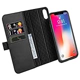 Zover iPhone Xs/X Case Detachable Genuine Leather Wallet Case Support Wireless Charging Magnetic Car Mount Holder Kickstand Feature Magnetic Closure Gift Box Black