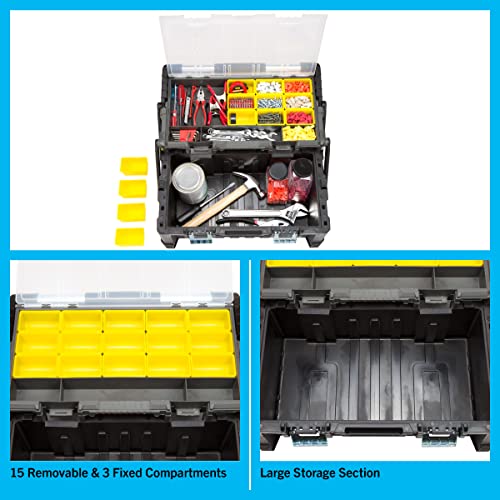 22Inch Plastic Tool Box Rugged Toolbox with 2Tiers of Trays and 18