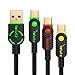 USB Type-C Cable 3.0 USB-A to Type-C in Assorted Lengths (3-Pack; 6.5ft, 3.3ft, 1ft) Braided & Gold-Plated Connectors Volutz Equilibrium+ Series (Color-Coded)