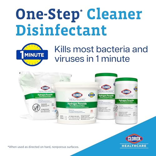 CLOROX HEALTHCARE HYDROGEN PEROXIDE CLEANER DISINFECTANT WIPES, 12″ X 11″, REFILL FOR BUCKET, 185 COUNT (PACKAGE MAY VARY)