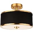 Edwarmlux 3-Light Semi Flush Mount Ceiling Light Fixture, 12.6" Gold Drum Light with Black Fabric Shade, Modern Close to Ceiling Light for Living Room Bedroom Dining Room Kitchen Hallway Entry Foyer