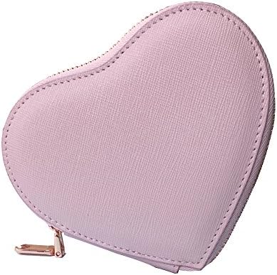 Dinghao Pink Leather Zip Coin Purse Wallet Heart Shaped Keychain Holder with Hooks
