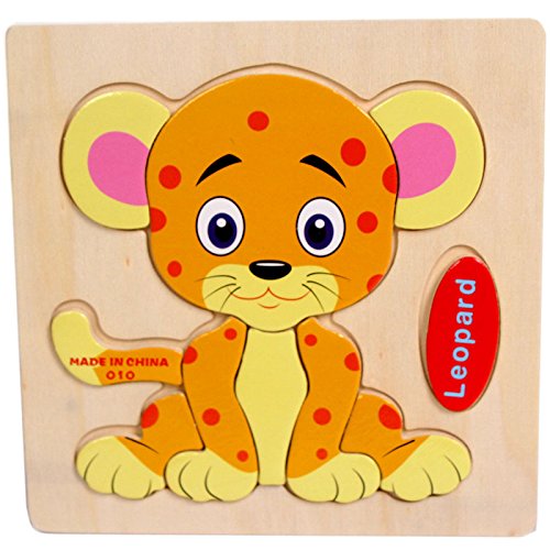 Kids Puzzles Toys, Wooden Animals Elephant Bee Dolphins Ladybugs Fancy Education and Learning Intelligence Toys Jigsaw Puzzles Leopard (Multicolor) - Thumbnail 2