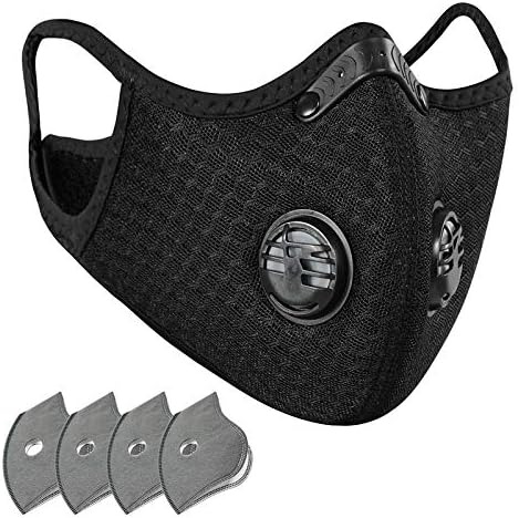 Breathing Face Mask with 4Pcs Carbon Filter,Adjustable Unisex Neoprene Half Facemask,PM2.5 Windproof Dustproof Reusable Face Cover for Bike Bicycle Motorcycle Cycling,Outdoor Activities (Black)