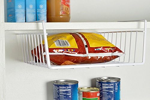 Seven Moon Under Shelf Basket Cabinet Storage Kitchen Wire Rack Organizer Fit Dual Hooks for Desk Pantry Bookshelf Cupboard (White)
