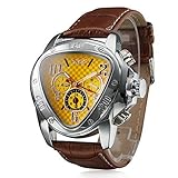 Men's Automatic Mechanical Triangle Dial Leather Band Wrist Watch - Yellow
