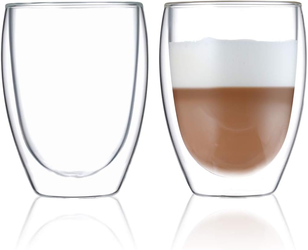 Blue Brew BB1010 Double-Walled Insulated Glass Mug | 2 Pc Set of 12 Oz Glasses Clear Glass for Optimized Insulation with Heat Resistant Borosilicate | Double Glass Wall Feature