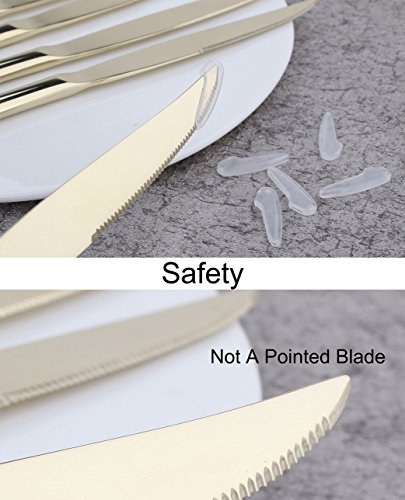 Steak Knife Set, Onlycooker Heavy Duty Knives Stainless Steel 6 Piece 9-inch Table Flatware Silverware Dishwasher Safe Use for Home Kitchen or Restaurant (Gold) - Thumbnail 4