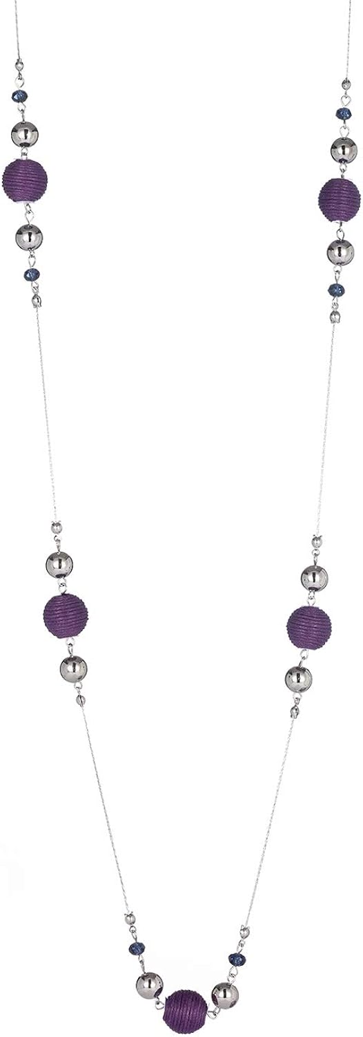 Long Necklace for women girls bohemian necklace purple Wax Wire Manually Winding cotton Ball necklace