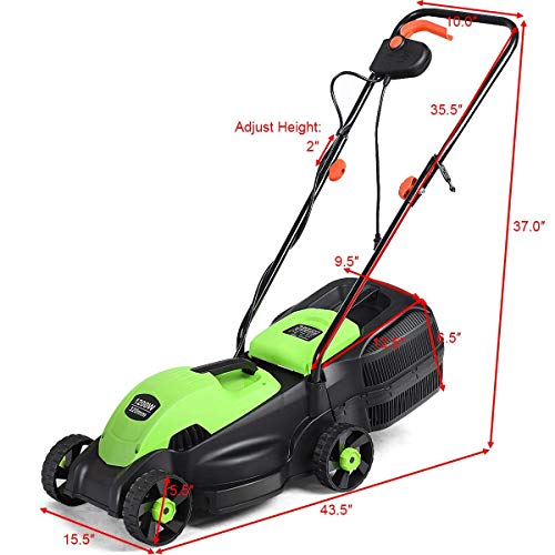 Goplus Lawn Mowers, 14 Inch 12 Amp 2in1 Electric Mower with Grass Bag
