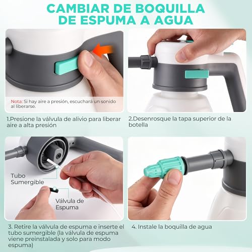 HAUSHOF Espumador Eléctrico para Coche 1,8L, Pulverizador de Espuma 2 en 1 | Inalámbrico 8V, 2 Boquillas Ajustables, Uso sin Bombeo Manual, Incluye Detergente, Guantes y Toalla