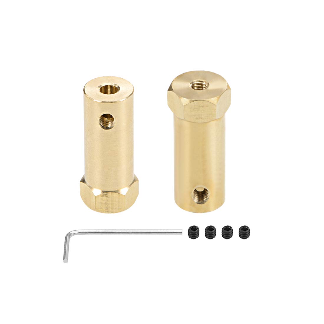 sourcing map Hex Coupler 4mm Bore Motor Hex Brass Shaft Coupling Connector for Car Wheels Tires Shaft Motor 2pcs
