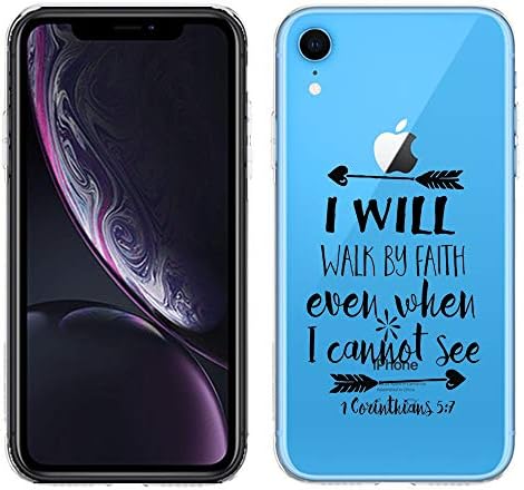 [NickyPrints] Clear Case for iPhone XR - I Will Walk by Faith Corianthians Bible Verse Christian Quote - Printed Unique Design Pattern Cover