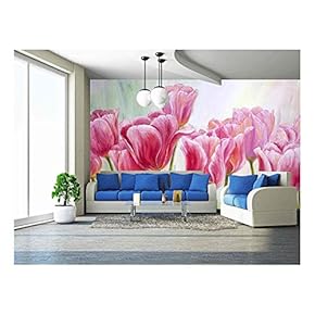 Tulips, Oil Painting on Canvas - Removable Wall Mural | Self-Adhesive Large Wallpaper - 66x96 inches