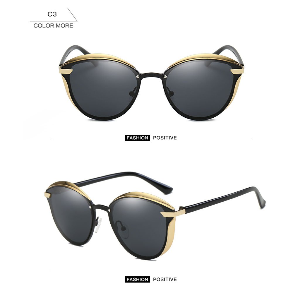 Fashion Polarized Sunglasses for Women Cat Eye Style Mirrored UV400 Protection (black)