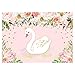 Funnytree White Swan Photography Backdrop for Birthday Baby Shower Party Decoration Pink Floral Gold Crown Background Photo Booth