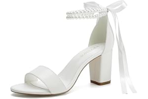 YWXYMGE Block Heel Wedding Shoes for Bride Women Chunky Heeled Sandals Pearl Bridal Shoes