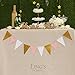 Ling's moment Paper Pennant Banner Triangle Flags Garland for Wedding, Baby Shower, Cake Smash, Photo Props, Event & Party Supplies, 15pcs Flags(Pink+Pearl White+Gold Glitter)