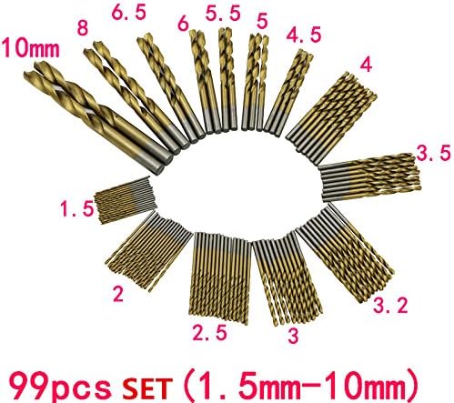 Here4Tool HT23006 Round Shank Titanium Coating HSS 4241 Twist Drill Bits Set 99-Piece