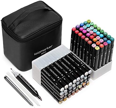 ioiomarker 80 Colors Marker Pen Set Alcohol-Based Dual Tip Permanent Markers with Classic Black Leather Gift Bag for for Draw/Sketch/Illustrate/Profession Design(Animation Design)