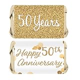 Gold 50th Anniversary Party Mini Candy Bar Wrappers - 45 Stickers