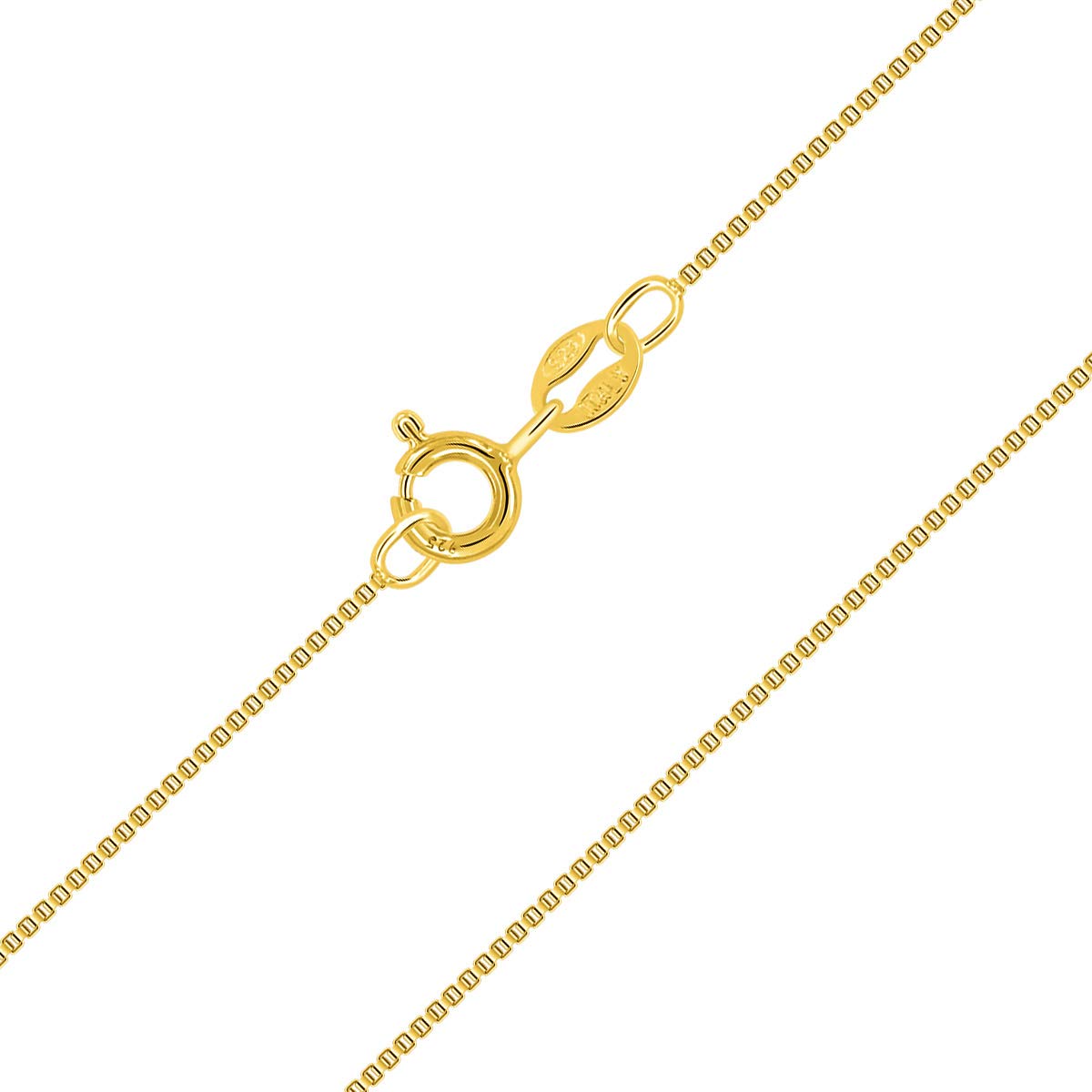 PLANETYS - 18K Gold Plated 925 Sterling Silver Venice Box Chain Necklace for Children or Baby 1 mm Width Lengts: 15 Inches