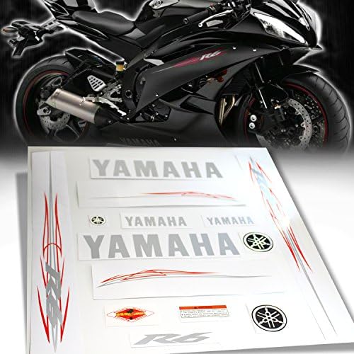 Full Sticker &amp; Emblem Decal Fairing/Fender Sticker Kit for 06-16 Yamaha YZF-R6 [Chrome+Red]