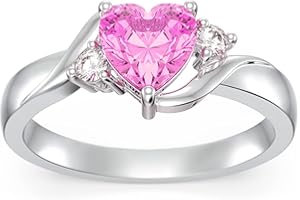 SHUSUKUE Heart/Oval/Round/Square Crystal Ring 925 Sterling Silver Minimalist Solitaire Birthstone Ring Personalized 1-12 Months Birthstone Engraved Ring Natural Moss Agate Ring Birthday Promise Jewelry Gift for Women Girls Her (with Gift Box)