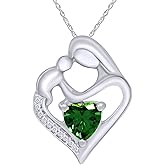 Heart Pendant Necklace with 7MM Simulated Birthstone and White Diamond Accents, 14K Gold Over Sterling Silver, 18" Chain, 1.10 ctw – Gift for Mom, Mother's Day Jewelry