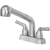 JS Jackson Supplies Dual Handle Pull Out Faucet, Stainless Steel Finish, 4 Inch Center Set, Universal Utility Sink or Laundry Tub ABS Plastic Faucet with Spray Setting
