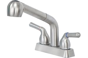 JS Jackson Supplies Dual Handle Pull Out Faucet, Stainless Steel Finish, 4 Inch Center Set, Universal Utility Sink or Laundry Tub ABS Plastic Faucet with Spray Setting