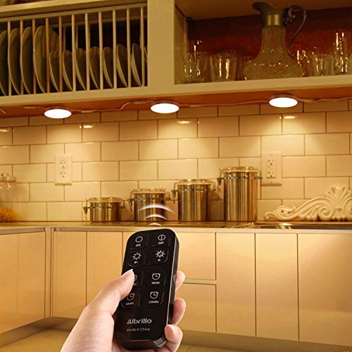 Albrillo LED Puck Lighting Remote Control, Dimmable Under Cabinet Lights, Warm White 3000K Kitchen Under Counter Lights, 3 Pack - Thumbnail 2