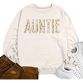 Tewmeu Womens Auntie Sweatshirt Crewneck Aunt Sweatshirt Floral Applique Embroidery Shirts Long Sleeve Pullover Sweater
