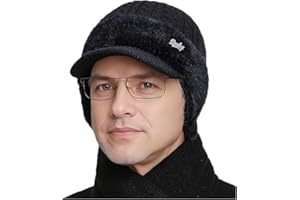 Trapper Hat, Blocking Knitted Hats with Ear Flaps and Wool Brim, Soft Breathable, Baseball Beanie for Men Women