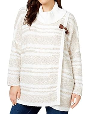 Womens Plus Striped Wrap-Look Pullover Sweater