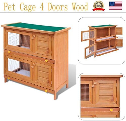 Wooden Rabbit Guinea Pig Hutch Wood Pet Ferret Coop Outdoor House Cage 4 Doors