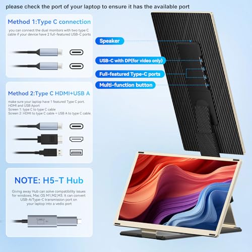 siaviala Laptop Screen Extension, Triple Monitor Portable 15.6" FHD 1080p, Compatible with Windows, Mac, Chrome, for 13" to 17.3" Laptop