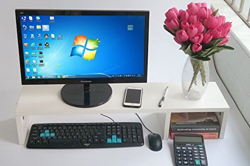 31.5 Inch Very Large Computer Monitor Riser Or Laptop Stand. It Is A Long Sturdy Dual Double Or Multi Desktop Monitor Screen Riser (White Color, Height: 5.9")