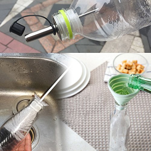 Coralpearl Bottle Homebrew Kit: Cleaning Brush Set Long Handle Thin Cleaner Tools,2 Kitchen Funnels,6 Silicone Stainless Steel Stoppers with Straw Dispenser Pourer Spout,Dust Cap for Wine,Liquor,Oil - Thumbnail 6