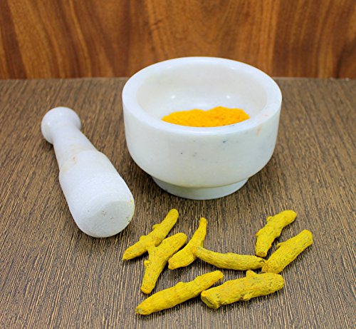 KLEO 5" Dia White Natural Marble Stone Mortar and Pestle Set as Spice, Medicine Grinder Masher