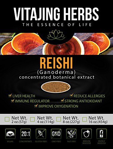 Organic Red Reishi Mushroom Extract Powder (16oz / 454gm) 20:1 Concentration (Ganoderma Lucidum, Lingzhi) Pure Wildcrafted, Certified Organic, Vegan, Non-gmo, Gluten-free